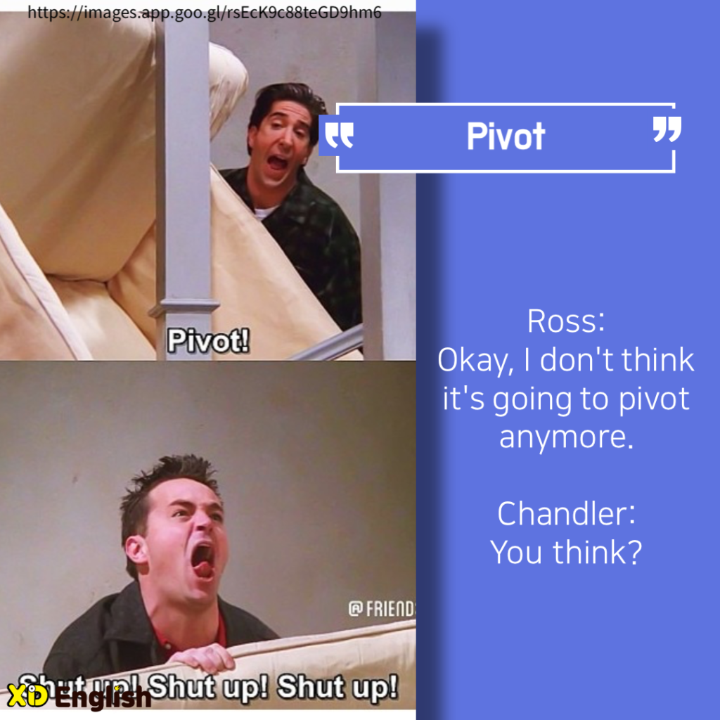 Pivot

Ross: Okay, I Don’t Think It’s Going To Pivot Anymore.
Chandler: You Think?
